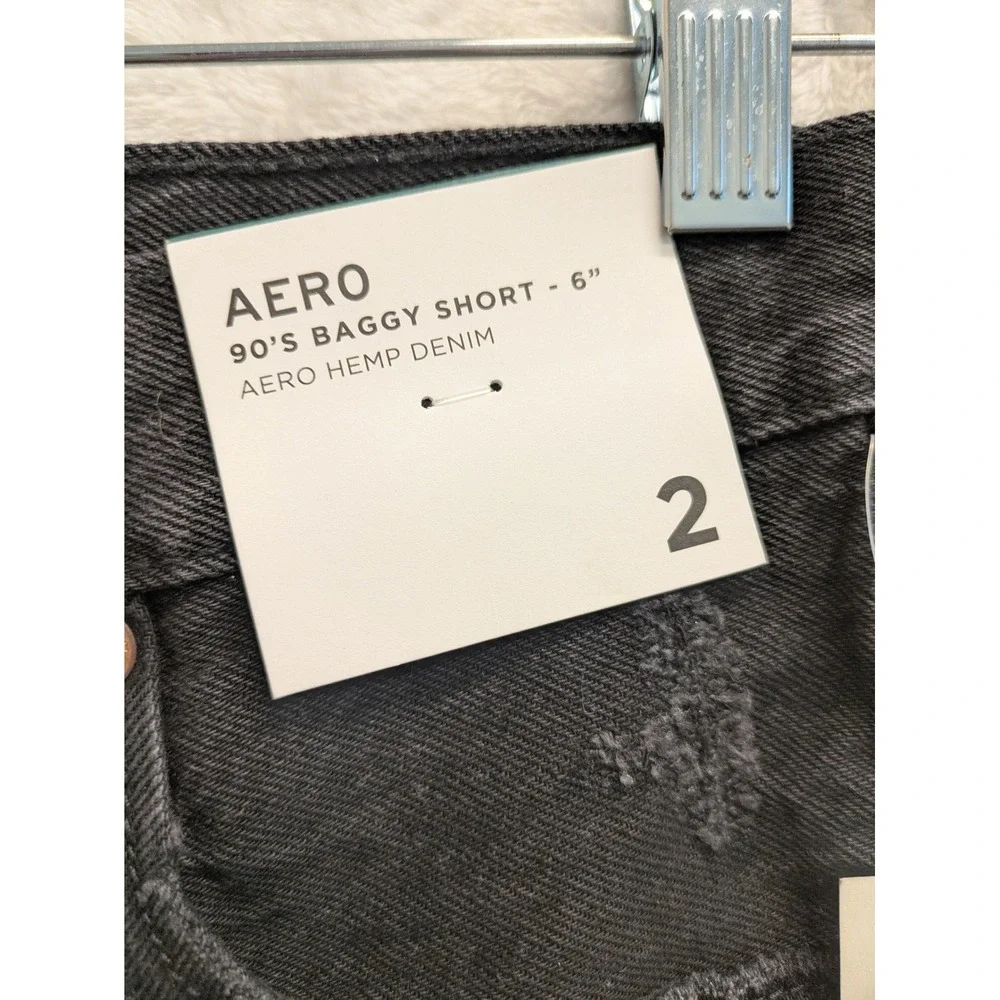 AERO 90s Baggy Short 6 Inch Distressed Denim Shorts‎ Black Size 2 New With Tags